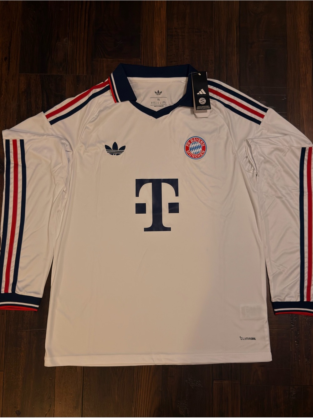 Bayern Munich Retro Long Sleeve Jersey - White/Navy/Red - Adidas Size XL - NWT